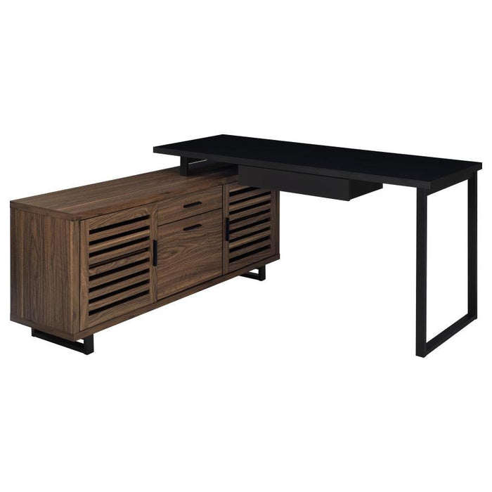 Maddox - L-Shape Office Computer Desk - Black – Corner Desks by CoasterEveryday at Furniture Wholesale Plus , Nashville furniture store