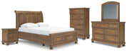 Feddinger - 5 Pc. - Queen Sleigh Storage Bed, Dresser, Mirror, Chest And Nightstand - Medium Brown – 5 Piece Bedroom Sets by Signature Design by Ashley® at Furniture Wholesale Plus , Nashville furniture store