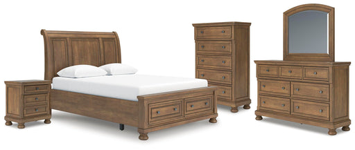Feddinger - 5 Pc. - Queen Sleigh Storage Bed, Dresser, Mirror, Chest And Nightstand - Medium Brown – 5 Piece Bedroom Sets by Signature Design by Ashley® at Furniture Wholesale Plus , Nashville furniture store