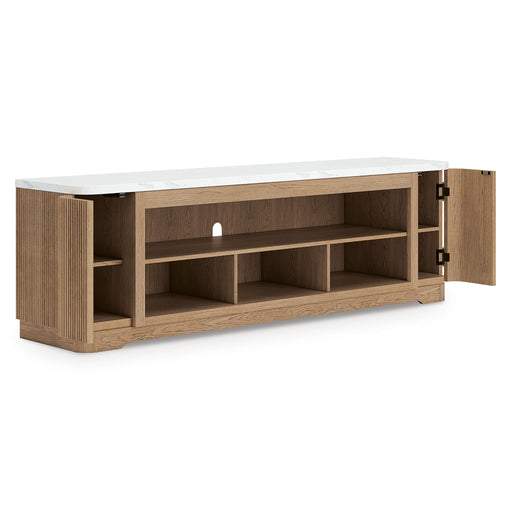 Camdill - XL TV Stand With Fireplace Option - Light Brown – TV Stands by Signature Design by Ashley® at Furniture Wholesale Plus , Nashville furniture store