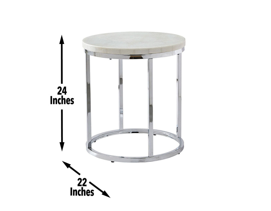 Echo - White Marble Top Round End Table - White – End Tables by Steve Silver Furniture at Furniture Wholesale Plus , Nashville furniture store