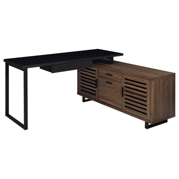 Maddox - L-Shape Office Computer Desk - Black – Corner Desks by CoasterEveryday at Furniture Wholesale Plus , Nashville furniture store