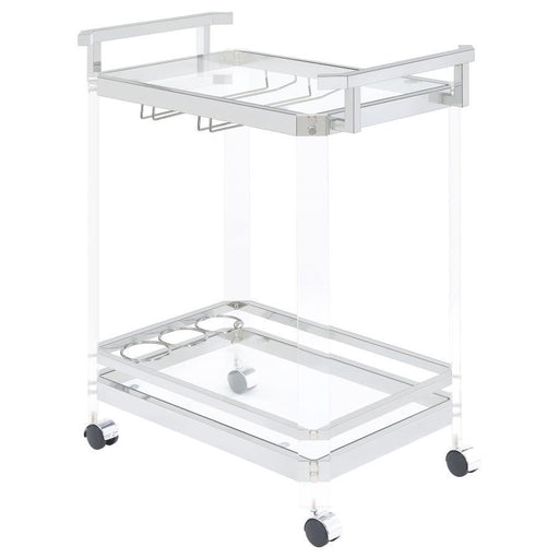 Jefferson - 2-Tier Glass Shelf Acrylic Bar Cart - Chrome - Premium Bar Carts from CoasterEssence - Just $329! Shop now at Furniture Wholesale Plus  We are the best furniture store in Nashville, Hendersonville, Goodlettsville, Madison, Antioch, Mount Juliet, Lebanon, Gallatin, Springfield, Murfreesboro, Franklin, Brentwood
