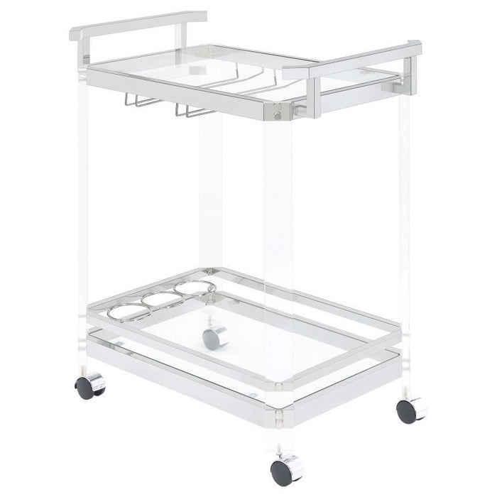 Jefferson - 2-Tier Glass Shelf Acrylic Bar Cart - Chrome - Premium Bar Carts from CoasterEssence - Just $329! Shop now at Furniture Wholesale Plus  We are the best furniture store in Nashville, Hendersonville, Goodlettsville, Madison, Antioch, Mount Juliet, Lebanon, Gallatin, Springfield, Murfreesboro, Franklin, Brentwood