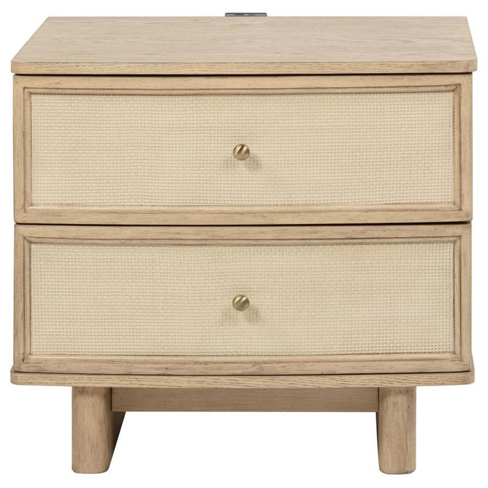 Kailani - 2-Drawer Nightstand Bedside Table - Beige Oak – Nightstands w/ Charging Stations by Coaster Fine Furniture at Furniture Wholesale Plus , Nashville furniture store
