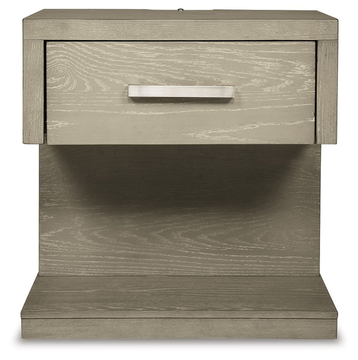 Fawnburg - One Drawer Night Stand - Gray – Nightstands w/ Charging Stations by Millennium® by Ashley at Furniture Wholesale Plus , Nashville furniture store
