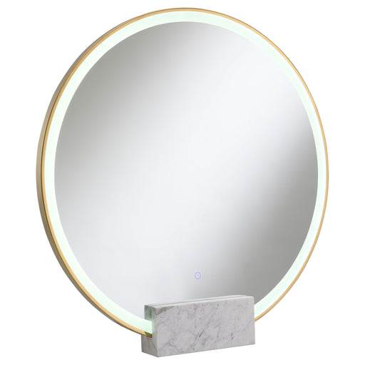 Jocelyn Round Table Top LED Vanity Mirror White Marble Base Gold Frame - Premium Mirror from Coaster Z2 Standard - Just $390! Shop now at Furniture Wholesale Plus  We are the best furniture store in Nashville, Hendersonville, Goodlettsville, Madison, Antioch, Mount Juliet, Lebanon, Gallatin, Springfield, Murfreesboro, Franklin, Brentwood