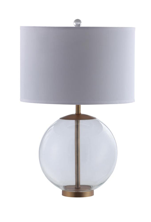 Kenny Drum Shade Table Lamp with Glass Base White - Premium Lamp from Coaster Z2 Standard - Just $154! Shop now at Furniture Wholesale Plus  We are the best furniture store in Nashville, Hendersonville, Goodlettsville, Madison, Antioch, Mount Juliet, Lebanon, Gallatin, Springfield, Murfreesboro, Franklin, Brentwood