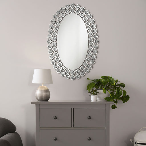 Colleen Oval Wall Mirror with Faux Crystal Blossoms - Premium Mirror from Coaster Z2 Standard - Just $470! Shop now at Furniture Wholesale Plus  We are the best furniture store in Nashville, Hendersonville, Goodlettsville, Madison, Antioch, Mount Juliet, Lebanon, Gallatin, Springfield, Murfreesboro, Franklin, Brentwood