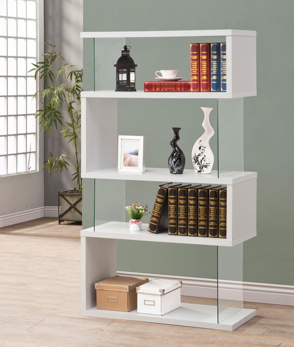 Emelle - 4-Shelf Glass Panel Bookshelf - Premium Standard Bookcases from CoasterEveryday - Just $229! Shop now at Furniture Wholesale Plus  We are the best furniture store in Nashville, Hendersonville, Goodlettsville, Madison, Antioch, Mount Juliet, Lebanon, Gallatin, Springfield, Murfreesboro, Franklin, Brentwood