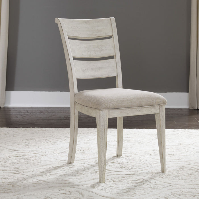 Farmhouse Reimagined - Ladder Back Upholstered Side Chair - Antique White / Chestnut Tops – Side Chairs by Liberty Furniture at Furniture Wholesale Plus , Nashville furniture store