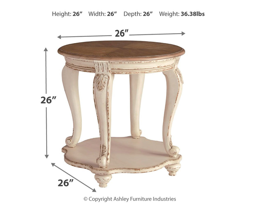 Realyn - Round End Table - White / Brown – End Tables by Signature Design by Ashley® at Furniture Wholesale Plus , Nashville furniture store