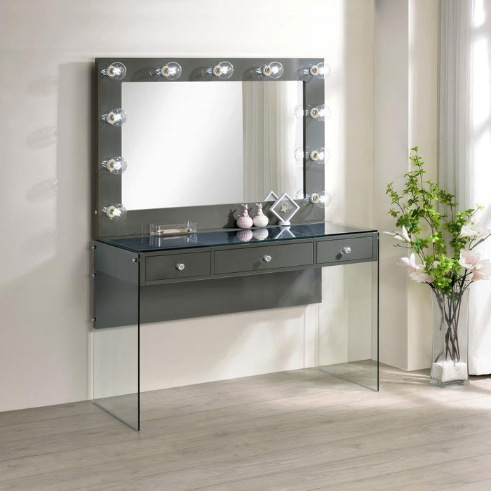 Afshan - 3-Drawer Vanity Set With Lighting - Gray High Gloss – Vanity Sets by CoasterEssence at Furniture Wholesale Plus , Nashville furniture store