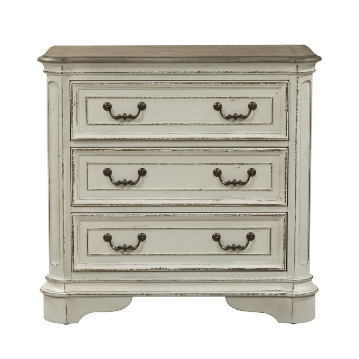Magnolia Manor - 3 Drawer Bedside Chest With Charging Station - Antique White – Bedside Chests by Liberty Furniture at Furniture Wholesale Plus , Nashville furniture store