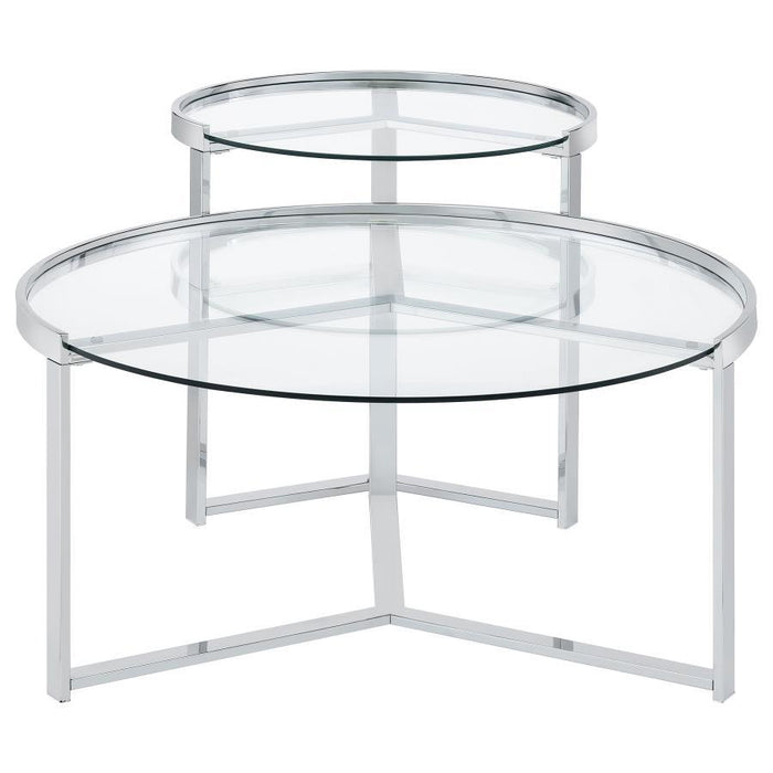 Delia - 2 Piece Round Glass Top Nesting Coffee Table – Nesting Tables by Coaster Fine Furniture at Furniture Wholesale Plus , Nashville furniture store