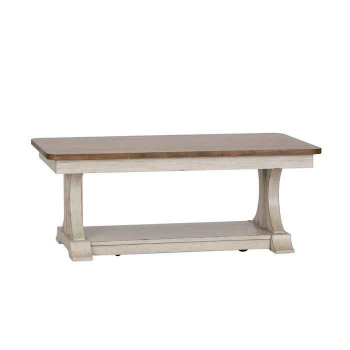 Farmhouse Reimagined - Rectangular Cocktail Table - Antique White / Chestnut Tops – Cocktail Tables by Liberty Furniture at Furniture Wholesale Plus , Nashville furniture store