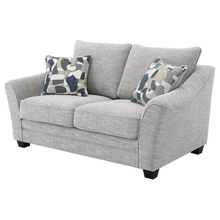 Tomkins - Boucle Upholstered Loveseat - Light Gray – Stationary Loveseats by Coaster Fine Furniture at Furniture Wholesale Plus , Nashville furniture store