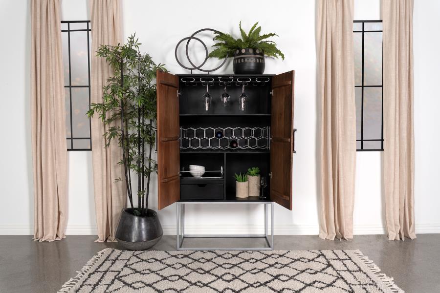 Borman - 2 Door Home Bar Cabinet Wine Storage - Walnut And Black – Wine Cabinets by Coaster Fine Furniture at Furniture Wholesale Plus , Nashville furniture store