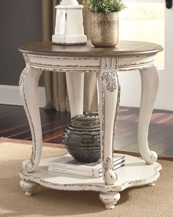 Realyn - Round End Table - White / Brown – End Tables by Signature Design by Ashley® at Furniture Wholesale Plus , Nashville furniture store
