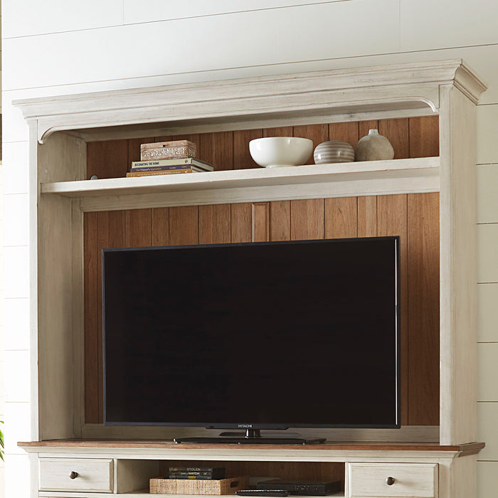 Farmhouse Reimagined - Entertainment Hutch - Antique White / Chestnut Tops – Hutches by Liberty Furniture at Furniture Wholesale Plus , Nashville furniture store