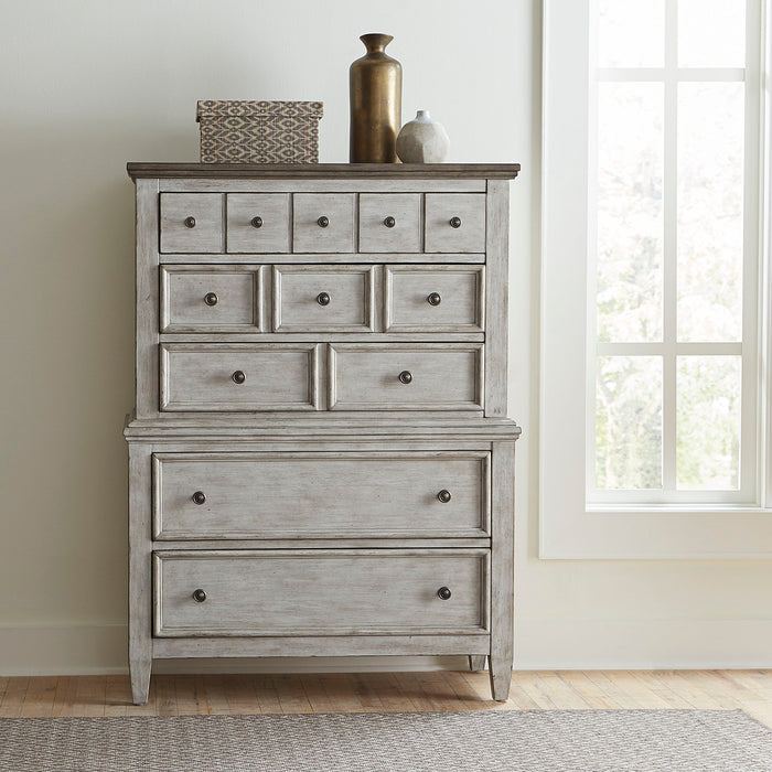 Heartland - 5 Drawer Chest - Antique White / Tobacco Tops – Accent Chests by Liberty Furniture at Furniture Wholesale Plus , Nashville furniture store
