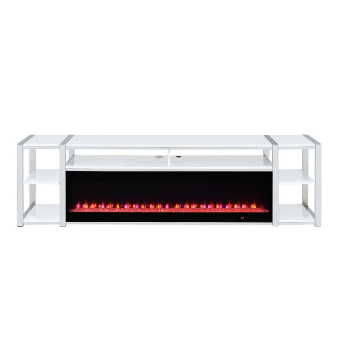 Midway - 80" TV Console With Firelight - White – Fireplace TV Stands by Elements International at Furniture Wholesale Plus , Nashville furniture store