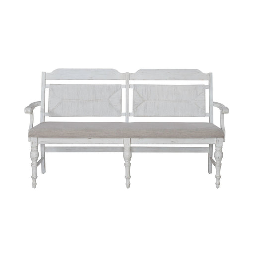 River Place - Panel Back Bench - Riverstone White & Tobacco – Upholstered Benches by Liberty Furniture at Furniture Wholesale Plus , Nashville furniture store