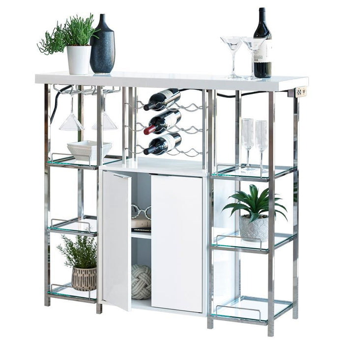 Gallimore - 2 Door Bar Cabinet Wine Storage - White High Gloss - Premium Home Bars from CoasterEssence - Just $459! Shop now at Furniture Wholesale Plus  We are the best furniture store in Nashville, Hendersonville, Goodlettsville, Madison, Antioch, Mount Juliet, Lebanon, Gallatin, Springfield, Murfreesboro, Franklin, Brentwood