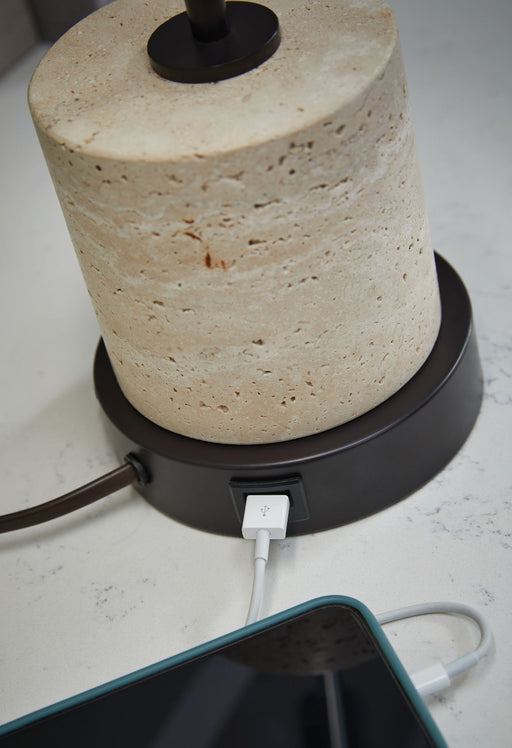 Vinmour - Metal Desk Lamp - Brown / Beige – Table Lamps by Signature Design by Ashley® at Furniture Wholesale Plus , Nashville furniture store