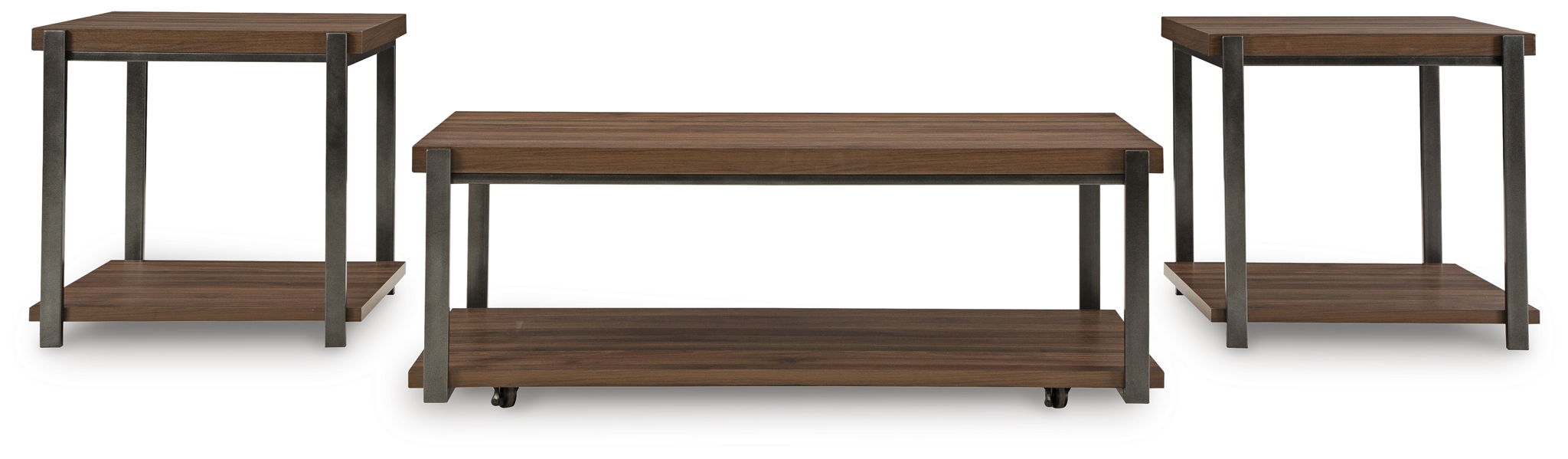 Trindwick - Occasional Table Set (Set of 3) - Brown / Gun Metal – Table Sets by Signature Design by Ashley® at Furniture Wholesale Plus , Nashville furniture store