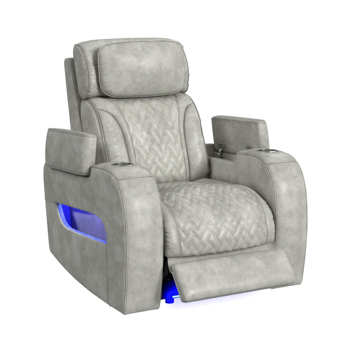 Prime Time - P3 Recliner With 7 Colors Led, Cup Holders And Wireless Charger Controller - Leather Gel Light Gray – Reclining Chairs by Elements International at Furniture Wholesale Plus , Nashville furniture store