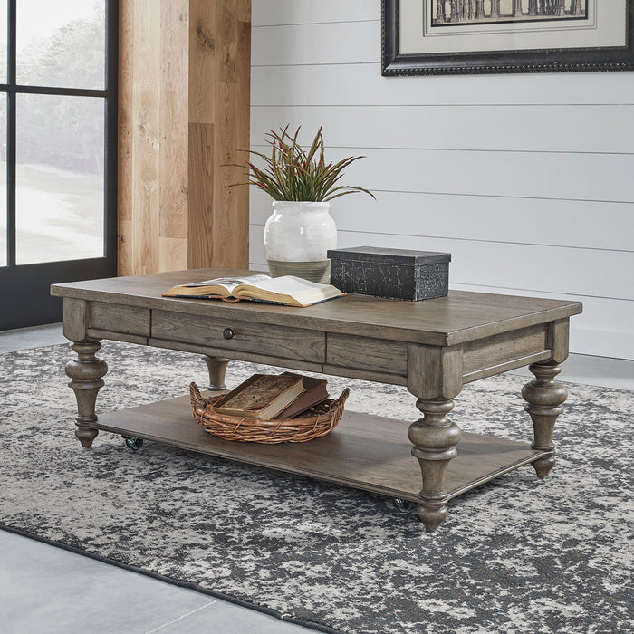 Americana Farmhouse - Rectangular Cocktail Table - Dusty Taupe – Cocktail Tables by Liberty Furniture at Furniture Wholesale Plus , Nashville furniture store