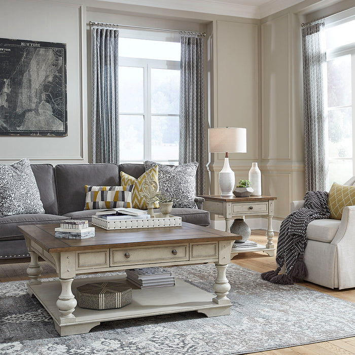 Morgan Creek - 3 Piece Living Room Set - Antique White / Wirebrushed Tobacco Accents – Table Sets by Liberty Furniture at Furniture Wholesale Plus , Nashville furniture store