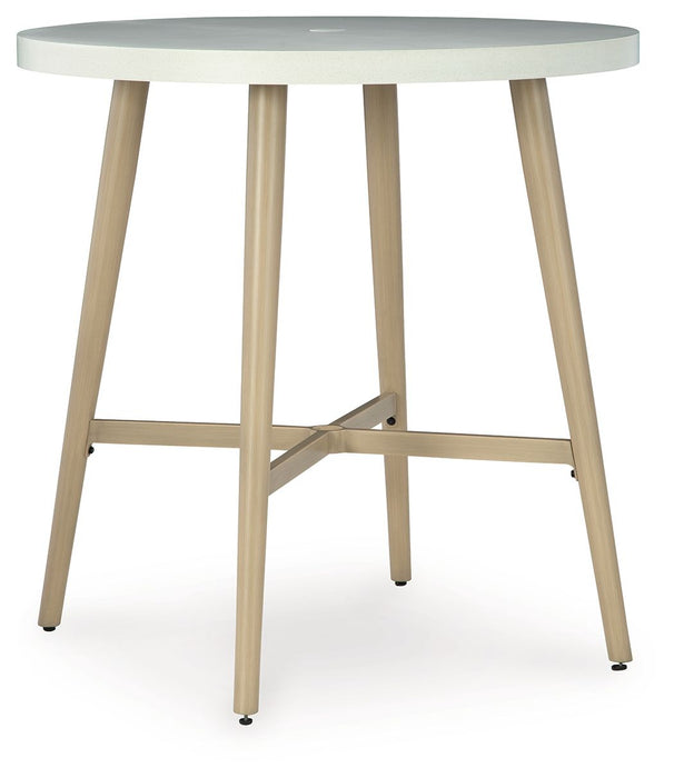 Seton Creek - Beige - Round Bar Table With Umbrella Option - Premium Bar Tables from Signature Design by Ashley® - Just $628! Shop now at Furniture Wholesale Plus  We are the best furniture store in Nashville, Hendersonville, Goodlettsville, Madison, Antioch, Mount Juliet, Lebanon, Gallatin, Springfield, Murfreesboro, Franklin, Brentwood