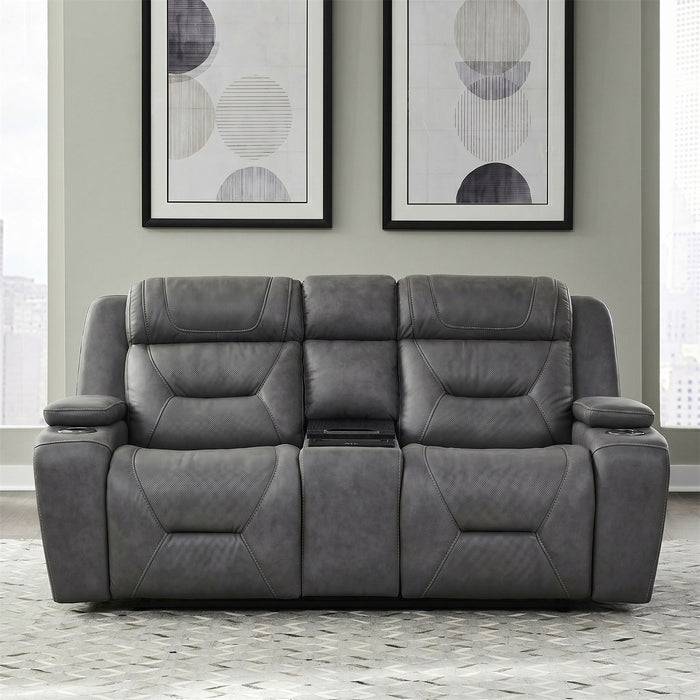 Chapman - Leather Loveseat With Cooling Console P2 & ZG - Aline Blue Gray – Reclining Loveseats by Liberty Furniture at Furniture Wholesale Plus , Nashville furniture store