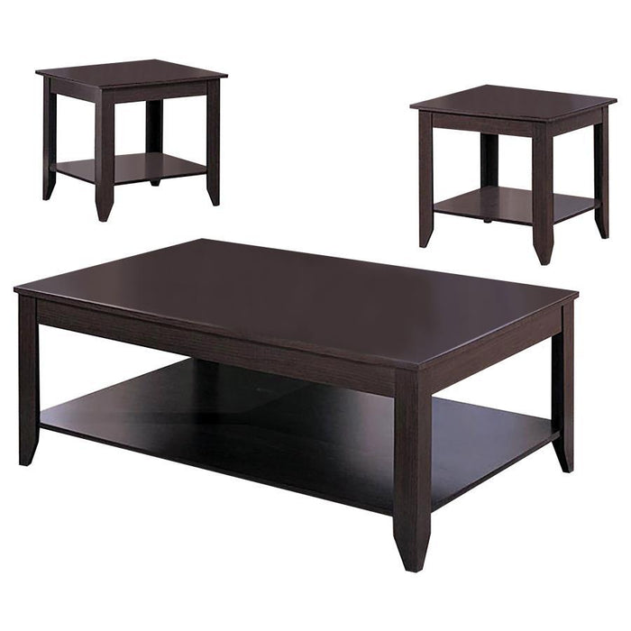 Brooks - 3 Piece Rectangular Coffee Table Set - Cappuccino – Table Sets by CoasterEssence at Furniture Wholesale Plus , Nashville furniture store
