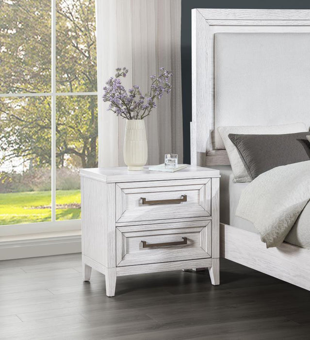 Marielle - 2-Drawer Nightstand Bedside Table - Distressed White – Accent Nightstands by CoasterEveryday at Furniture Wholesale Plus , Nashville furniture store
