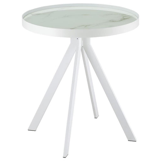 Briggs - Round Marble Printed Glass Top End Side Table – End Tables by Coaster Fine Furniture at Furniture Wholesale Plus , Nashville furniture store