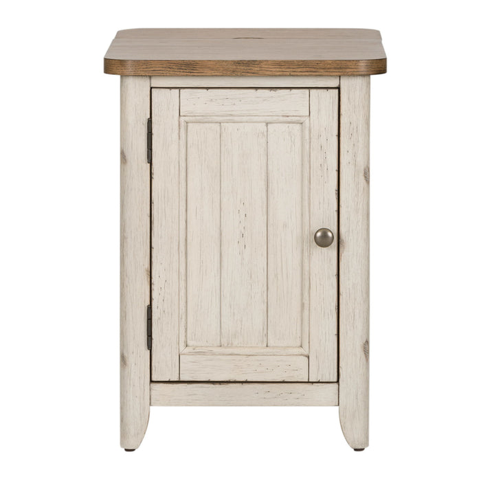 Farmhouse Reimagined - Door Chair Side Table With Charging Station - Antique White / Chestnut Tops – Chair Side Tables by Liberty Furniture at Furniture Wholesale Plus , Nashville furniture store