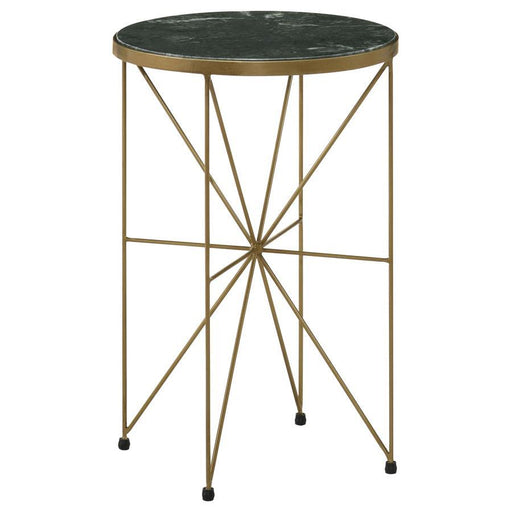 Eliska - Round Green Marble Top Accent Side Table - Antique Gold – Side Tables by CoasterEssence at Furniture Wholesale Plus , Nashville furniture store