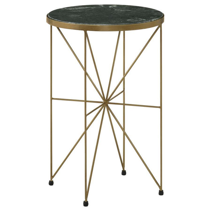 Eliska - Round Green Marble Top Accent Side Table - Antique Gold – Side Tables by CoasterEssence at Furniture Wholesale Plus , Nashville furniture store
