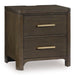 Radkin - Two Drawer Night Stand - Burnished Brown – Nightstands w/ Charging Stations by Signature Design by Ashley® at Furniture Wholesale Plus , Nashville furniture store