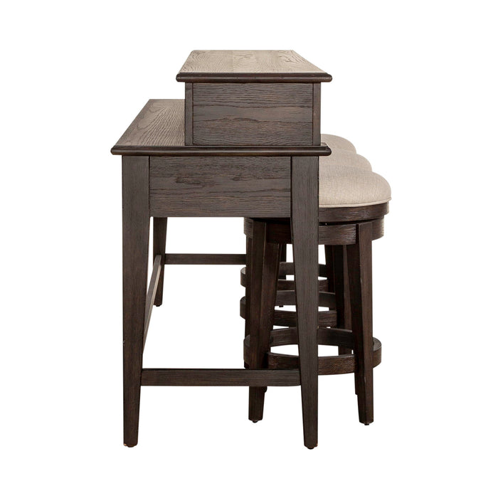 Mill Creek - 4 Piece Console Set (Bar Console & 3 Stools) - Peppercorn – 4 Piece Living Room Sets by Liberty Furniture at Furniture Wholesale Plus , Nashville furniture store