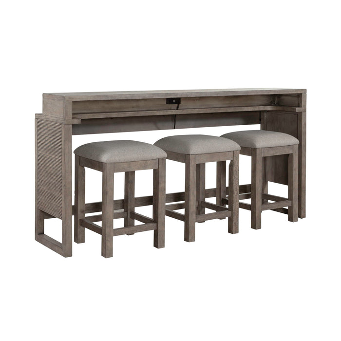 Bartlett Field - 4 Piece Living Room Set (Console Bar Table & 3 Console Stools) - Dusty Taupe – 4 Piece Living Room Sets by Liberty Furniture at Furniture Wholesale Plus , Nashville furniture store
