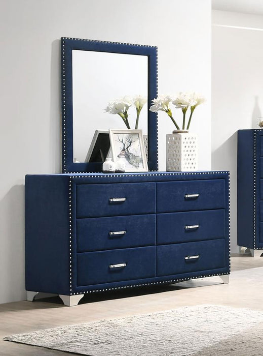 Melody - 6-Drawer Upholstered Dresser With Mirror – Dresser & Mirror by CoasterEveryday at Furniture Wholesale Plus , Nashville furniture store