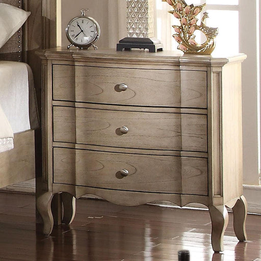 Acme Chelmsford 3-Drawer Nightstand in Antique Taupe 26053 - Premium Nightstand from ACME East - Just $664.95! Shop now at Furniture Wholesale Plus  We are the best furniture store in Nashville, Hendersonville, Goodlettsville, Madison, Antioch, Mount Juliet, Lebanon, Gallatin, Springfield, Murfreesboro, Franklin, Brentwood