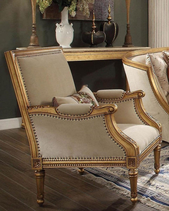 Acme Furniture Daesha Accent Chair in Tan Flannel & Antique Gold 50838 - Premium Chair from ACME East - Just $1558.05! Shop now at Furniture Wholesale Plus  We are the best furniture store in Nashville, Hendersonville, Goodlettsville, Madison, Antioch, Mount Juliet, Lebanon, Gallatin, Springfield, Murfreesboro, Franklin, Brentwood