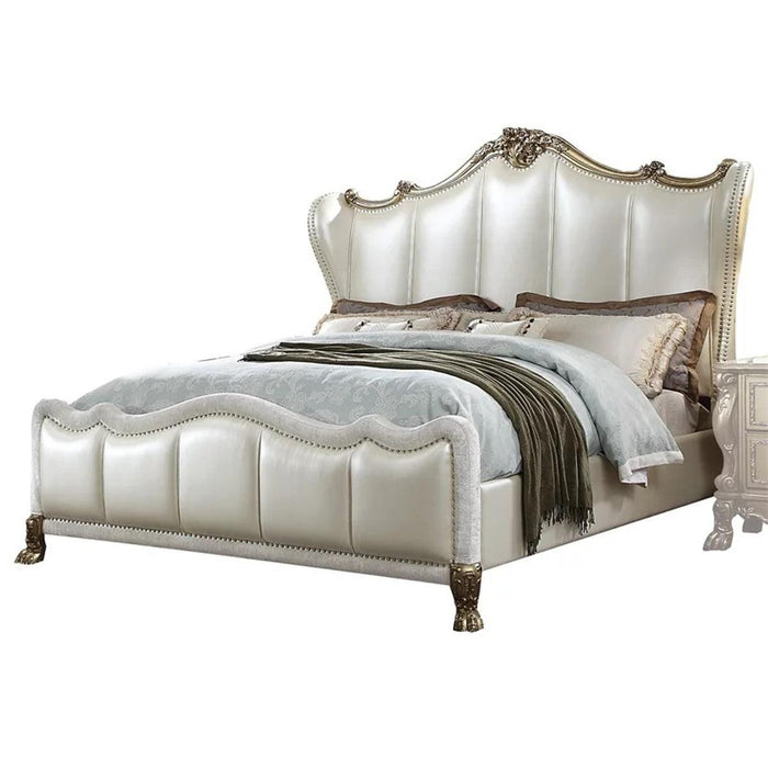 Acme Furniture Dresden II King Bed in Pearl White PU & Gold Patina 27817EK - Premium Bed from ACME East - Just $3059.55! Shop now at Furniture Wholesale Plus  We are the best furniture store in Nashville, Hendersonville, Goodlettsville, Madison, Antioch, Mount Juliet, Lebanon, Gallatin, Springfield, Murfreesboro, Franklin, Brentwood