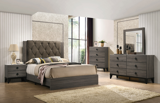 Avantika Fabric & Rustic Gray Oak Eastern King Bed - Premium Bed from ACME East - Just $407.55! Shop now at Furniture Wholesale Plus  We are the best furniture store in Nashville, Hendersonville, Goodlettsville, Madison, Antioch, Mount Juliet, Lebanon, Gallatin, Springfield, Murfreesboro, Franklin, Brentwood