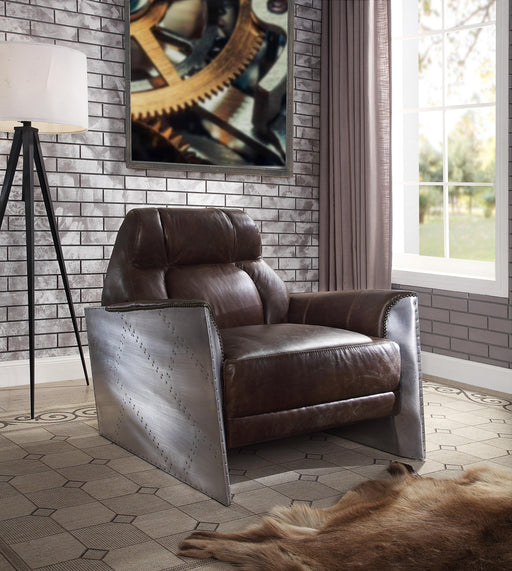 Brancaster Espresso Top Grain Leather & Aluminum Accent Chair - Premium Chair from ACME East - Just $1860.30! Shop now at Furniture Wholesale Plus  We are the best furniture store in Nashville, Hendersonville, Goodlettsville, Madison, Antioch, Mount Juliet, Lebanon, Gallatin, Springfield, Murfreesboro, Franklin, Brentwood